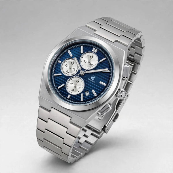Time Craft PRX TC-1635SB Chronograph Blue Dial silver Chain Watch