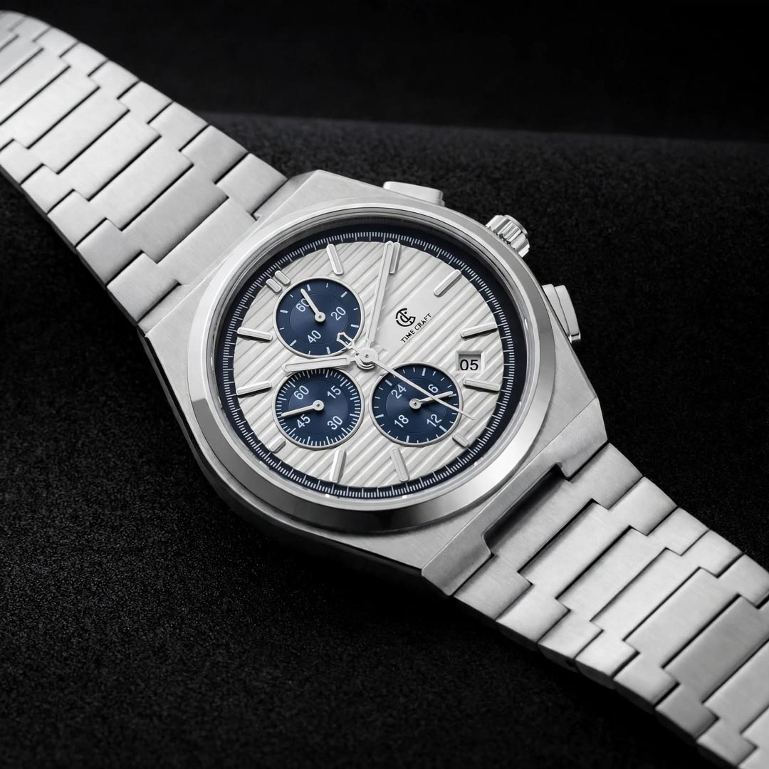 Time Craft PRX TC-1635-SW Chronograph White Dial silver Chain Watch Secondary image