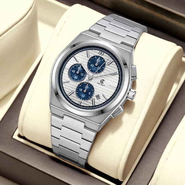 Time Craft PRX TC-1635-SW Chronograph White Dial silver Chain Watch