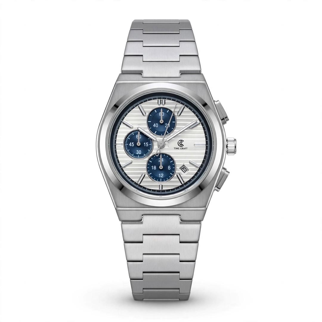 Time Craft PRX TC-1635-SW Chronograph White Dial silver Chain Watch