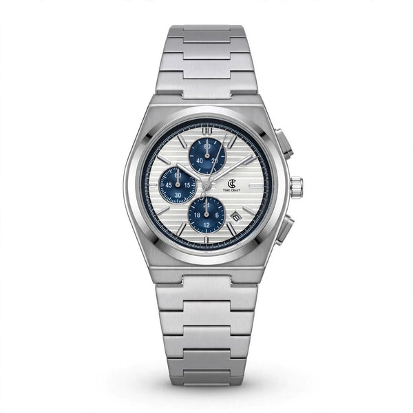 Time Craft PRX TC-1635-SW Chronograph White Dial silver Chain Watch