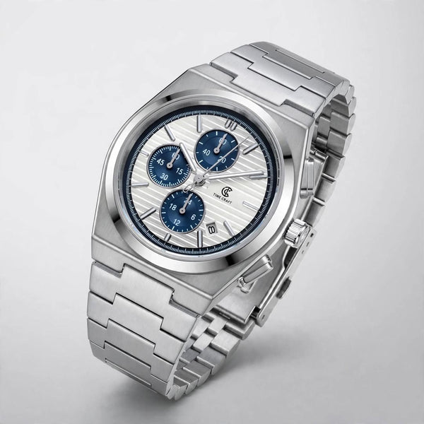 Time Craft PRX TC-1635-SW Chronograph White Dial silver Chain Watch