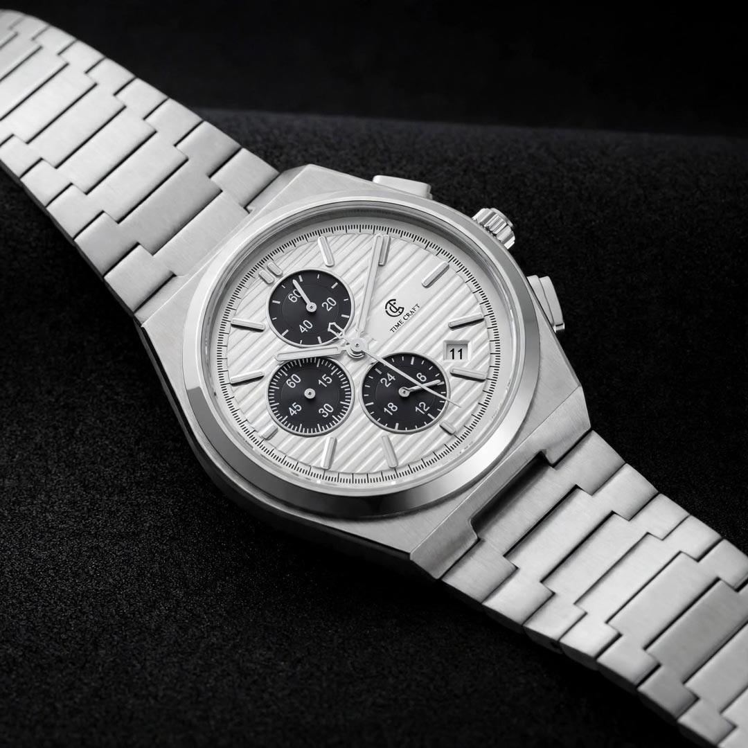 Time Craft PRX TC-1635-SWB Chronograph White Dial silver Chain Watch