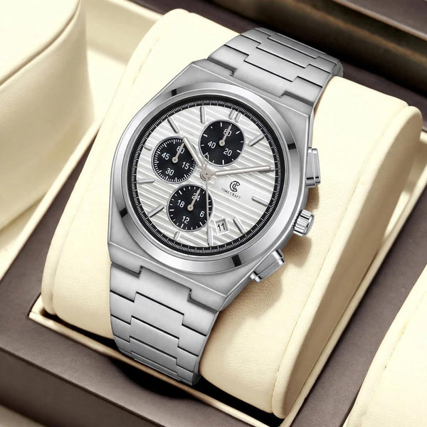 Time Craft PRX TC-1635-SWB Chronograph White Dial silver Chain Watch