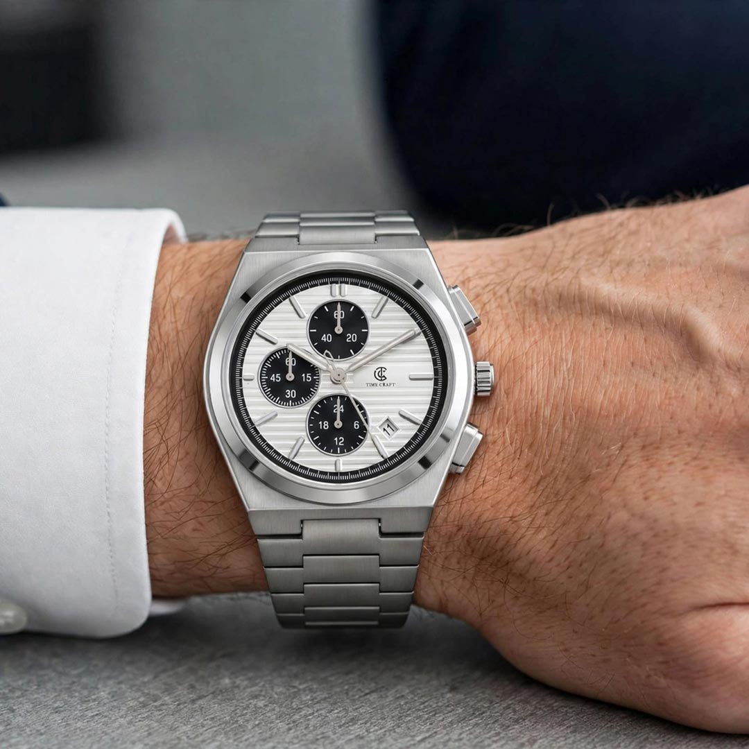 Time Craft PRX TC-1635-SWB Chronograph White Dial silver Chain Watch