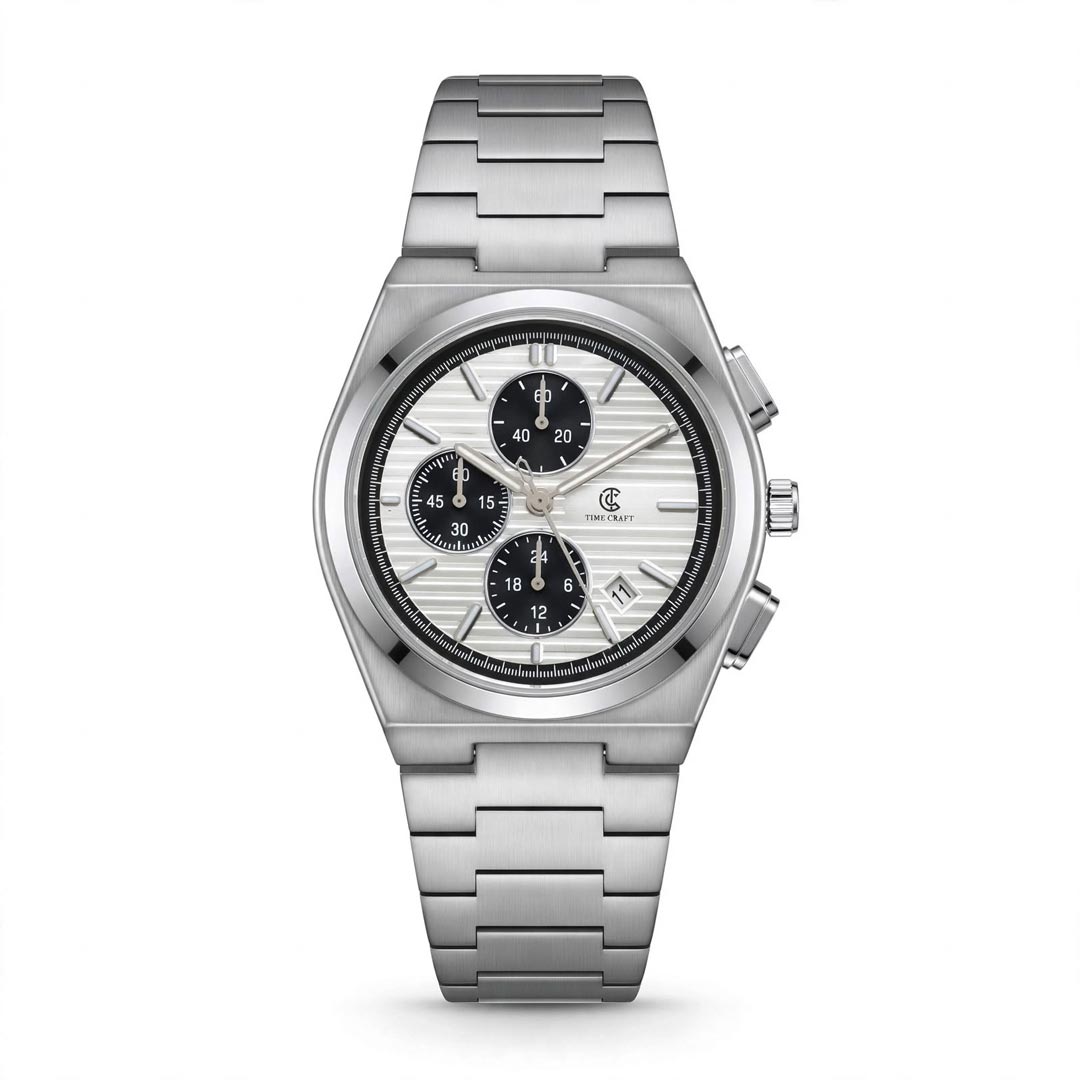 Time Craft PRX TC-1635-SWB Chronograph White Dial silver Chain Watch