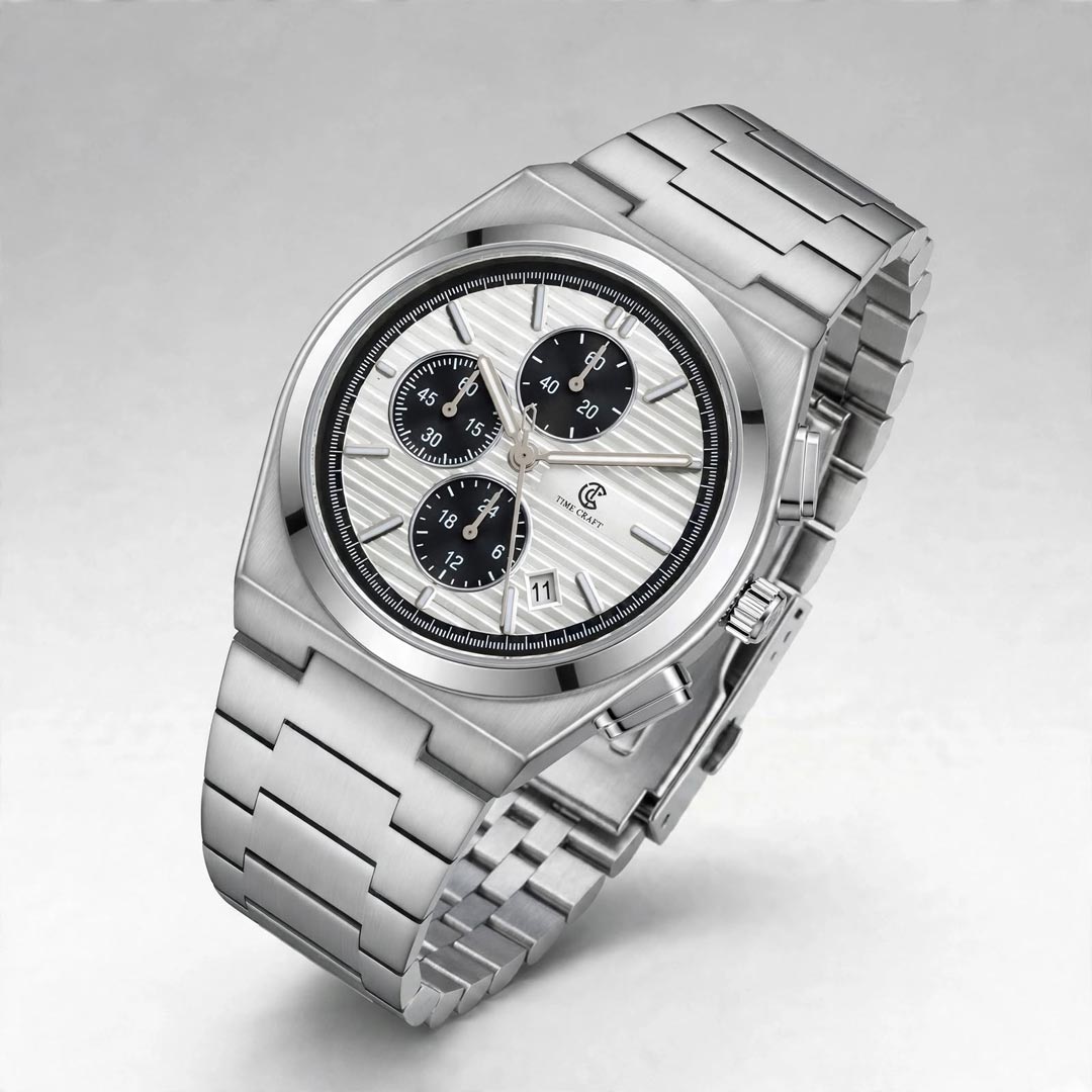 Time Craft PRX TC-1635-SWB Chronograph White Dial silver Chain Watch