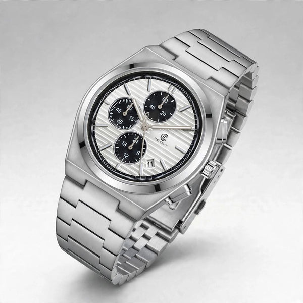 Time Craft PRX TC-1635-SWB Chronograph White Dial silver Chain Watch