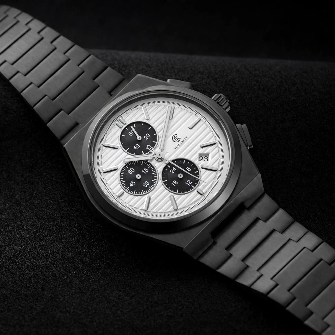 Time Craft PRX TC-1635-BB Chronograph White Dial Black Chain Watch Secondary image