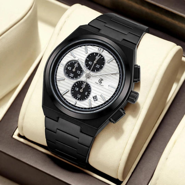 Time Craft PRX TC-1635-BB Chronograph White Dial Black Chain Watch