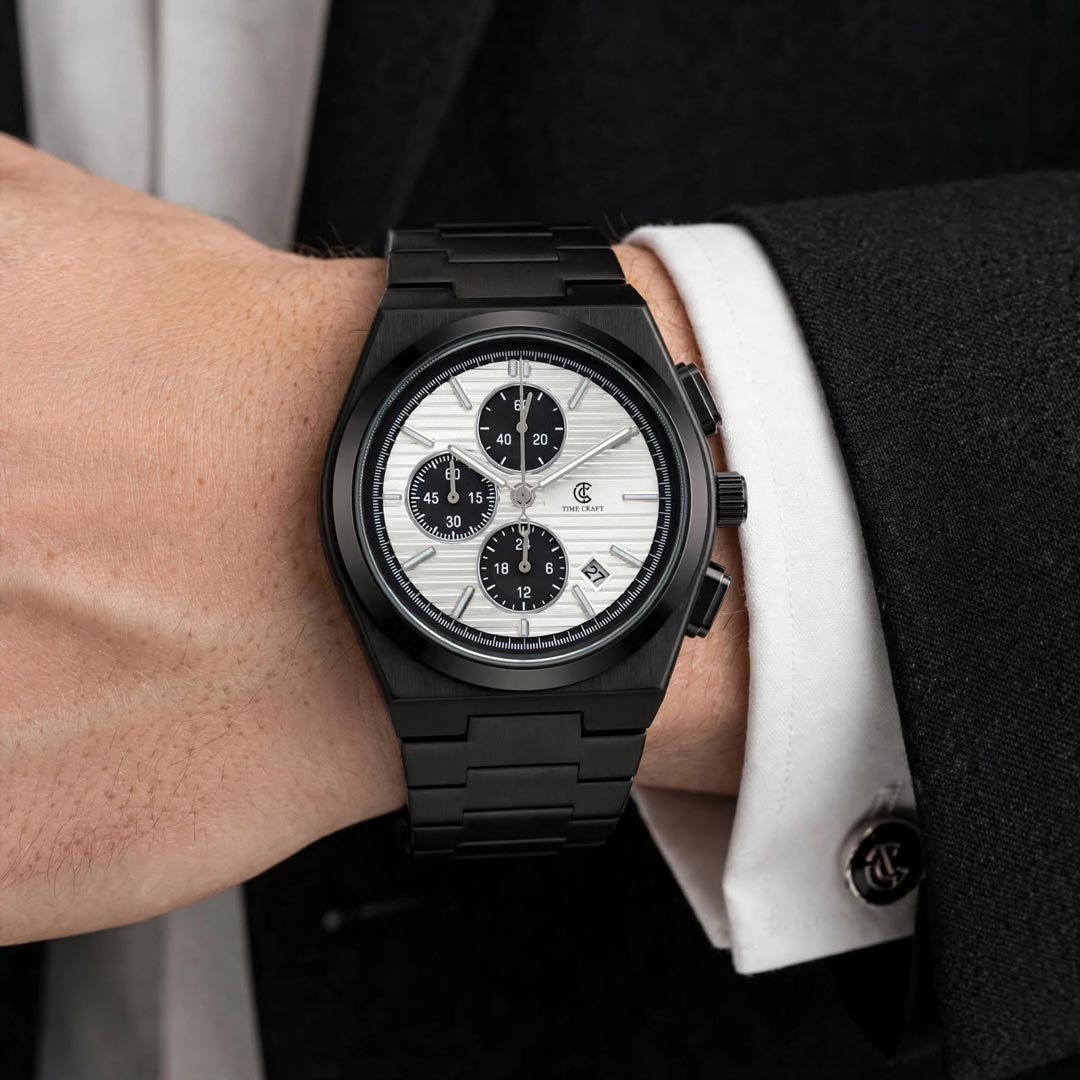 Time Craft PRX TC-1635-BB Chronograph White Dial Black Chain Watch
