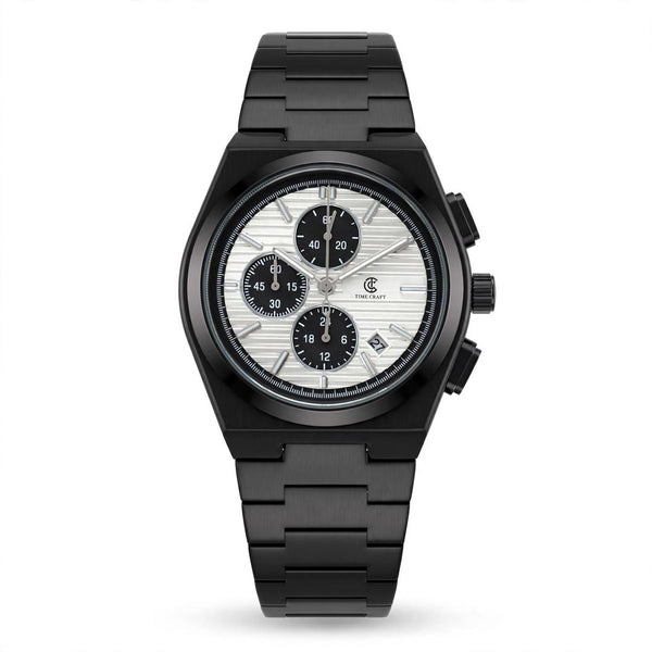 Time Craft PRX TC-1635-BB Chronograph White Dial Black Chain Watch