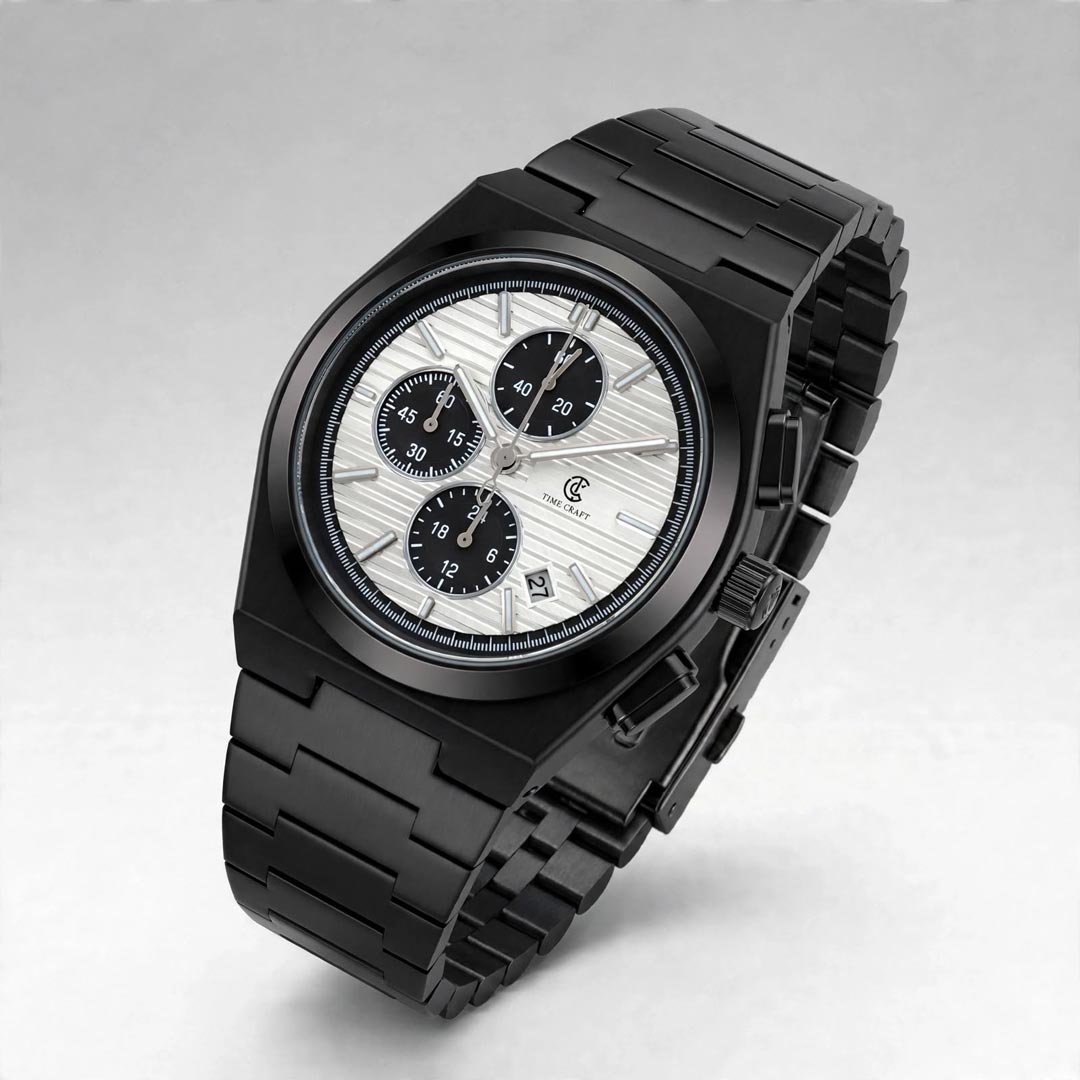 Time Craft PRX TC-1635-BB Chronograph White Dial Black Chain Watch