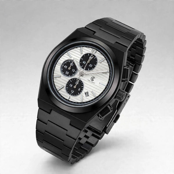 Time Craft PRX TC-1635-BB Chronograph White Dial Black Chain Watch