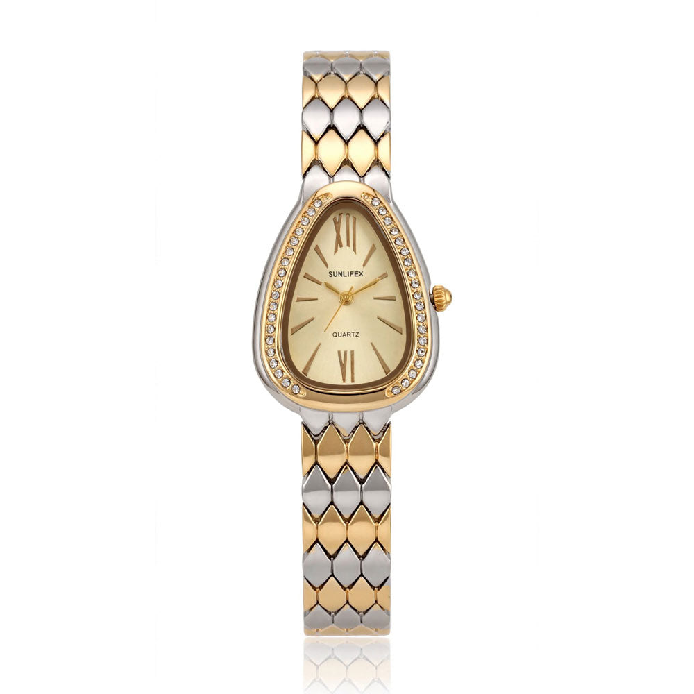 Sunlifex Teardrop Diamond Watch for Women – Champagne Dial – Two Tone