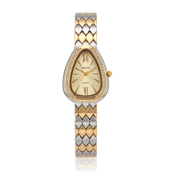 Sunlifex Teardrop Diamond Watch for Women – Champagne Dial – Two Tone