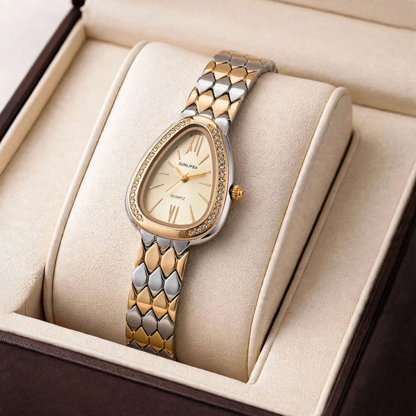 Sunlifex Teardrop Diamond Watch for Women – Champagne Dial – Two Tone