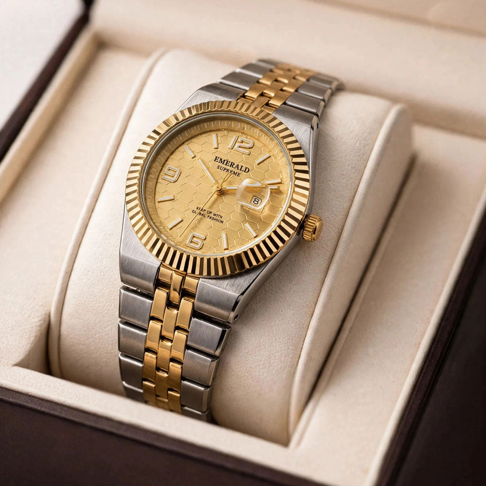 Emerald Land-Dweller ES-10188 Golden Dial Two tone  Bracelet Men's Watch