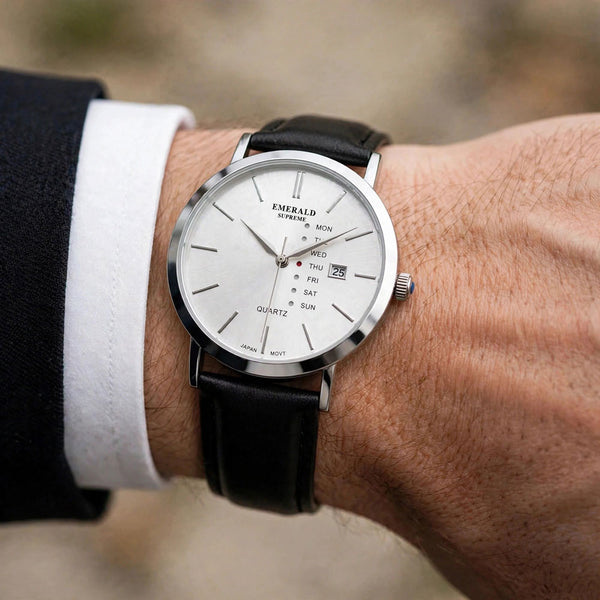 Emerald Heritage Edition ES-9114 White Dial Black Leather Men's Watch